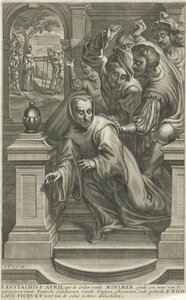 Eustachius Avril van de trap gegooid door Calvinisten door Adriaen Millaert